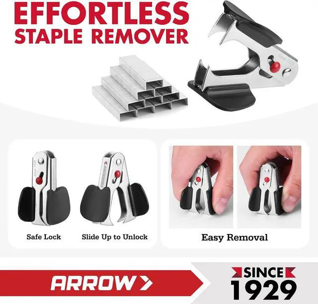 Alt view image 5 of 7 - Arrow Office Stapler Set, 25 Sheet Capacity Metal Desk Stapler with 2100 Staples and Staple Remover, Half Strip Design and Non-Slip Base, Spare Staple Storage for Classroom, Office and Home