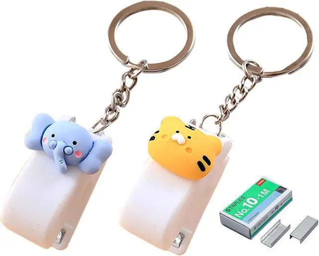 Main image of Mini Desktop Staples, 2 Pcs Tiger and Elephant Design Stapler for 10 Sheets Capacity with 1000 Pcs No.10 Staples (Tig and Eleph)