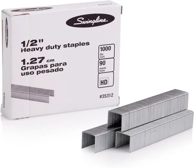 Main image of Rexel Swingline Staples, Heavy Duty, 1/2" Length, 90 Sheet Capacity, 100/Strip, 1000/Box, 1 Pack (35312)