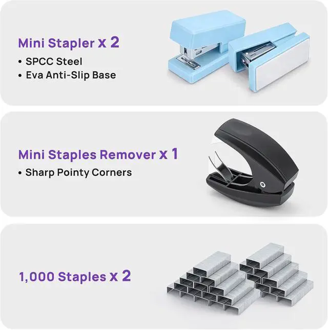 Alt view image 3 of 7 - Mini Stapler with 2000 Staples, 30 Sheet Capacity, Jam-Free, Blue