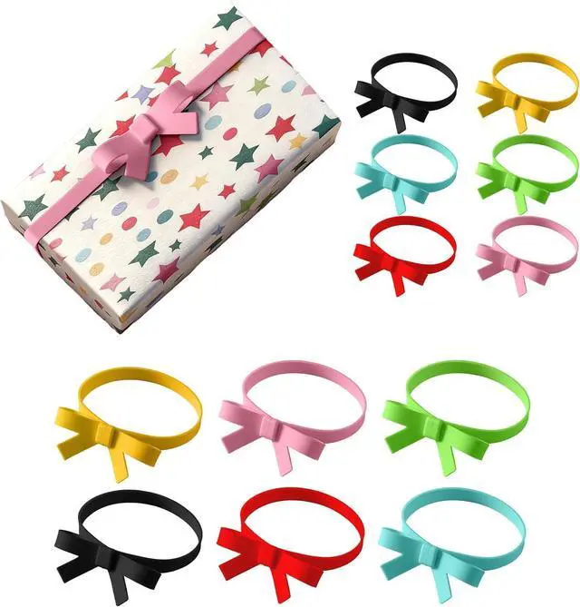 Main image of 12PCS Reusable Silicone Christmas Gift Wrap Bows for Present Boxs, 6 Colors Christmas Bows for Gift Wrapping, Elastic Bands for Easy Use Perfect for Birthday, Festival, and Special Events