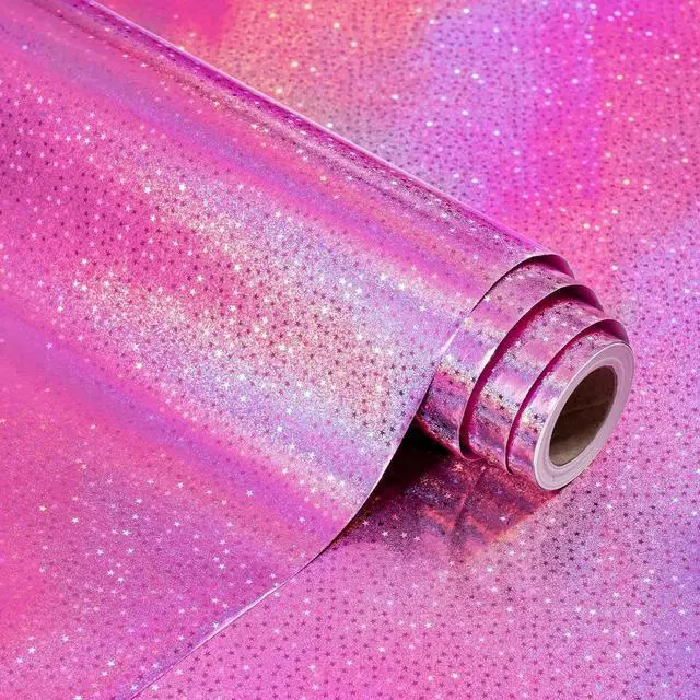 Alt view image 2 of 7 - WRAPAHOLIC Pink Wrapping Paper Roll - Mini Roll - 17 Inch x 16.5 Feet - Metallic Holographic Star Wrapping Paper for Birthday, Wedding, Baby Shower, Bridal Shower, Christmas