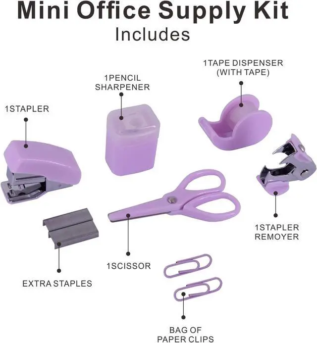 Alt view image 2 of 7 - Mini Office Supply Kits Small Stapler for Student Office Purple