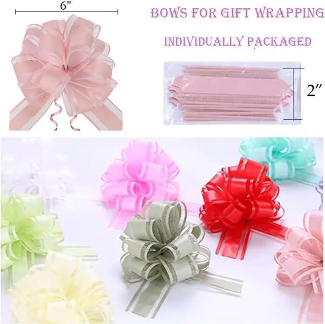 Alt view image 3 of 6 - 6 PC Pull Bows,Bow for Gift Wrapping,6 inches, Party Gift Wedding Ribbon Bows for Wrapping Boxes or Flower Decorations, Gift Decorations(Lotus Root Pink)