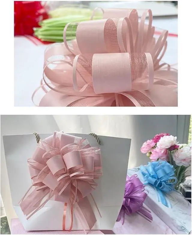 Alt view image 4 of 6 - 6 PC Pull Bows,Bow for Gift Wrapping,6 inches, Party Gift Wedding Ribbon Bows for Wrapping Boxes or Flower Decorations, Gift Decorations(Lotus Root Pink)