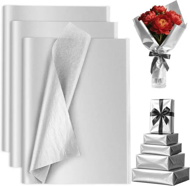 Main image of 60 Sheets Silver Tissue Paper Bulk, PLULON Gift Wrapping Tissue Paper for Packaging 14 x 20 Inch Art Crafts for Gift Bags Decorative Floral Wedding Birthday Party Decor