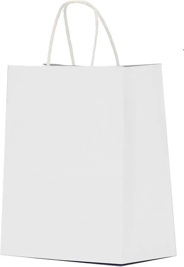 Main image of Qutuus White Paper Gift Bags with Handles Bulk 25 pcs 8x4.5x10 Medium White Paper Bags for Gifts, Valentines, Shopping,