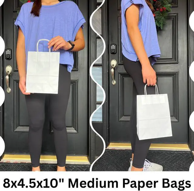Alt view image 2 of 7 - Qutuus White Paper Gift Bags with Handles Bulk 25 pcs 8x4.5x10 Medium White Paper Bags for Gifts, Valentines, Shopping,