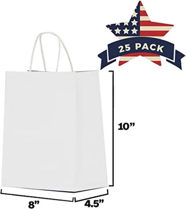 Alt view image 3 of 7 - Qutuus White Paper Gift Bags with Handles Bulk 25 pcs 8x4.5x10 Medium White Paper Bags for Gifts, Valentines, Shopping,