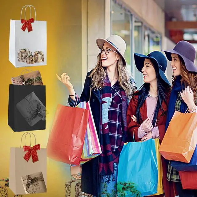 Alt view image 7 of 7 - Qutuus White Paper Gift Bags with Handles Bulk 25 pcs 8x4.5x10 Medium White Paper Bags for Gifts, Valentines, Shopping,