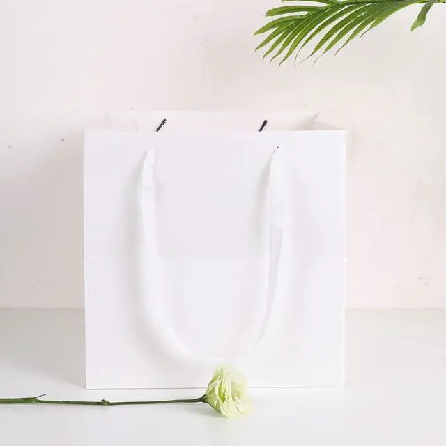 Alt view image 2 of 7 - 11.8" Large Gift BagSquare Reusable Gift Bags Large for Birthday Wedding Christmas Presents Doll (White)