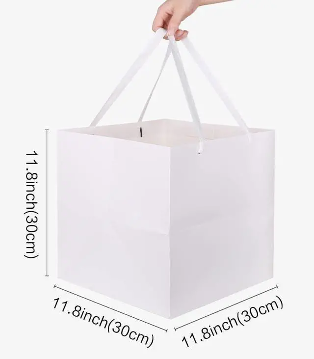 Alt view image 6 of 7 - 11.8" Large Gift BagSquare Reusable Gift Bags Large for Birthday Wedding Christmas Presents Doll (White)