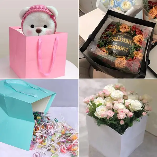 Alt view image 4 of 7 - 11.8" Large Gift BagSquare Reusable Gift Bags Large for Birthday Wedding Christmas Presents Doll (White)