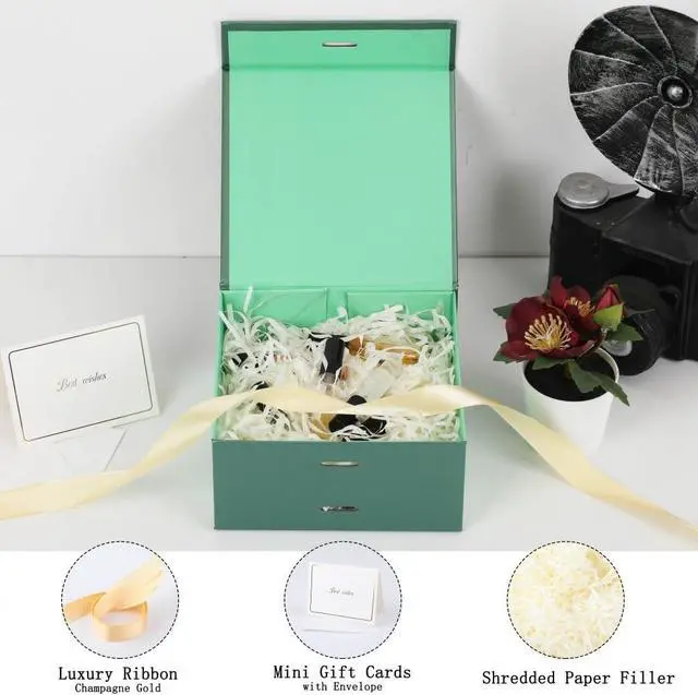 Alt view image 2 of 7 - BoxSkivra Green Gift Box with Ribbon 1 Pack 6X6X3 Inch