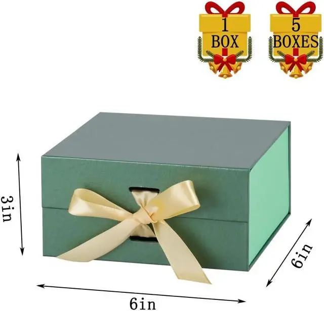 Alt view image 3 of 7 - BoxSkivra Green Gift Box with Ribbon 1 Pack 6X6X3 Inch
