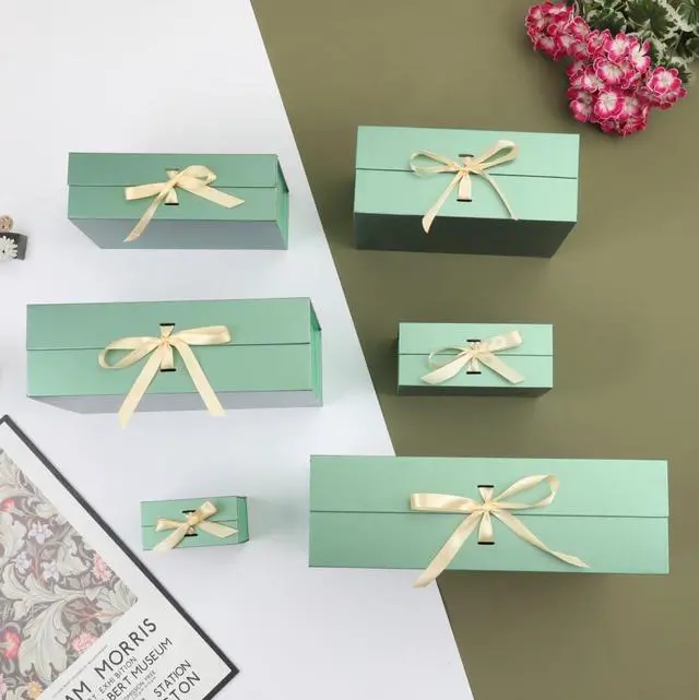 Alt view image 6 of 7 - BoxSkivra Green Gift Box with Ribbon 1 Pack 6X6X3 Inch