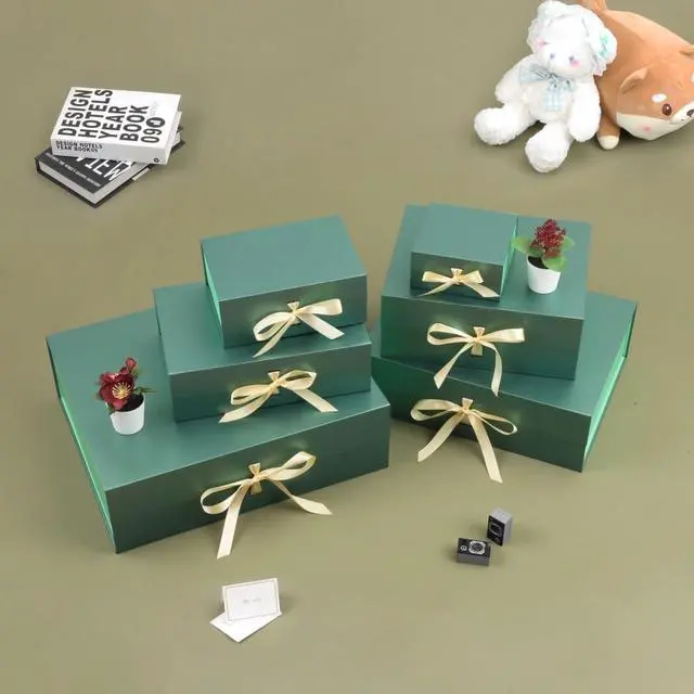 Alt view image 7 of 7 - BoxSkivra Green Gift Box with Ribbon 1 Pack 6X6X3 Inch