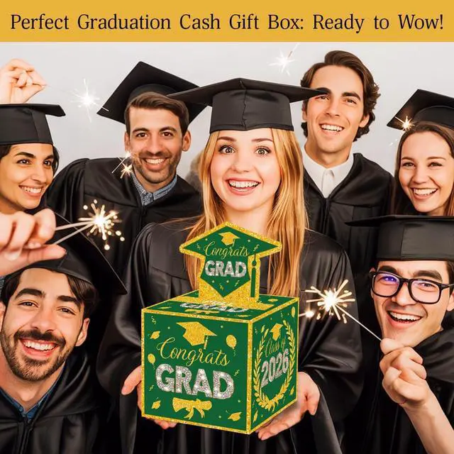 Alt view image 2 of 6 - ChillHui 2026 Graduation Money Gifts Pull Box for Cash, Green Golden Class of 2026 Graduation Money Holder for Grad Party