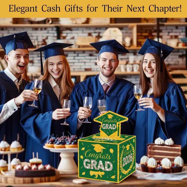 Alt view image 6 of 6 - ChillHui 2026 Graduation Money Gifts Pull Box for Cash, Green Golden Class of 2026 Graduation Money Holder for Grad Party
