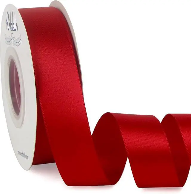 Main image of Ribbli Double Faced Red Satin Ribbon,1 x Continuous 25 Yards,Fabric Ribbon Use for Bows Bouquet,Christmas Gift Wrapping,Floral Arrangement