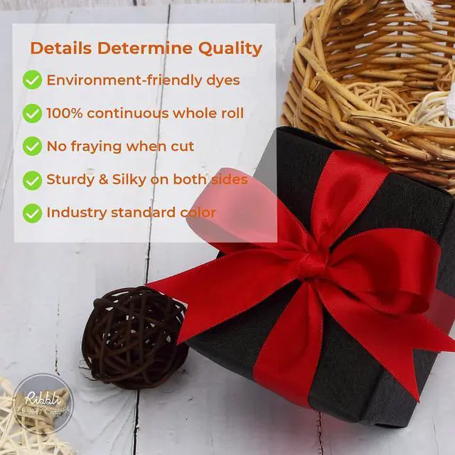 Alt view image 3 of 5 - Ribbli Double Faced Red Satin Ribbon,1 x Continuous 25 Yards,Fabric Ribbon Use for Bows Bouquet,Christmas Gift Wrapping,Floral Arrangement