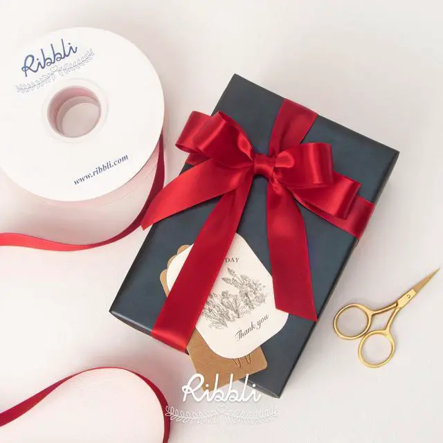 Alt view image 4 of 5 - Ribbli Double Faced Red Satin Ribbon,1 x Continuous 25 Yards,Fabric Ribbon Use for Bows Bouquet,Christmas Gift Wrapping,Floral Arrangement