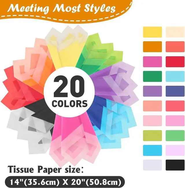 Alt view image 2 of 7 - TUXIYA 200 Sheets Tissue Paper,20-Color 14"X20" Tissue Paper for Gift Bags
