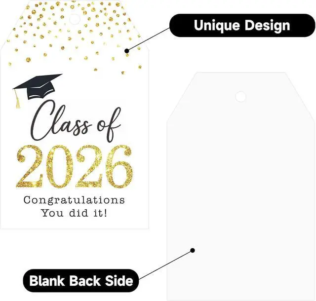 Alt view image 2 of 7 - Anwyll Graduation Gift Tags 2026-50Pcs Happy Graduation Tags with String Congrats Grad Class of 2026 Tag Congratulations You Did It Tag for Grad Party Favors Decor Gift Wrapping Goodie Treat Bag