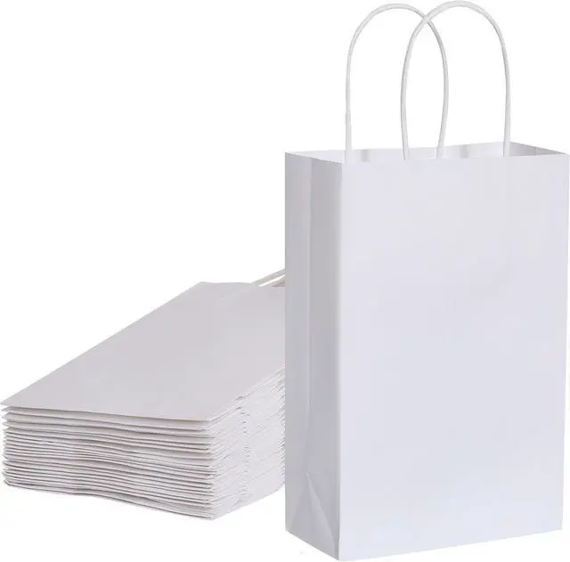 Main image of SUNCOLOR White Gift Bags, 24 Pack 8" Small Kraft Paper Bags with Handles for Party Favors, Wedding, Birthday Treats