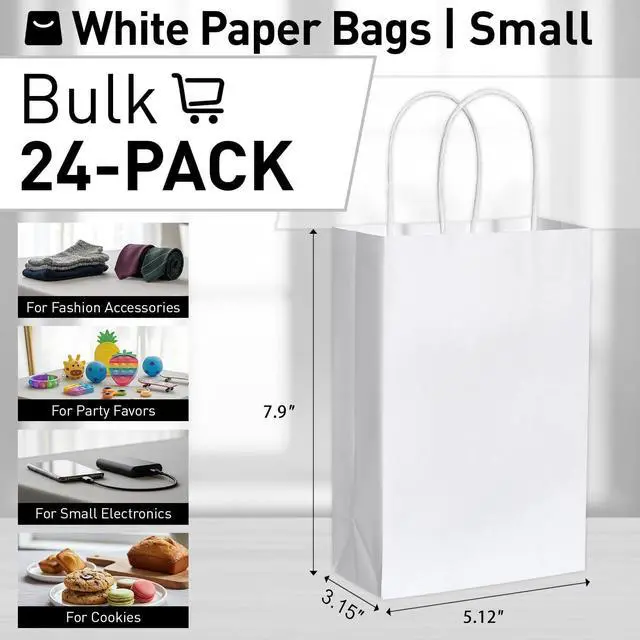 Alt view image 2 of 6 - SUNCOLOR White Gift Bags, 24 Pack 8" Small Kraft Paper Bags with Handles for Party Favors, Wedding, Birthday Treats