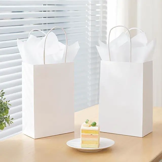 Alt view image 4 of 6 - SUNCOLOR White Gift Bags, 24 Pack 8" Small Kraft Paper Bags with Handles for Party Favors, Wedding, Birthday Treats