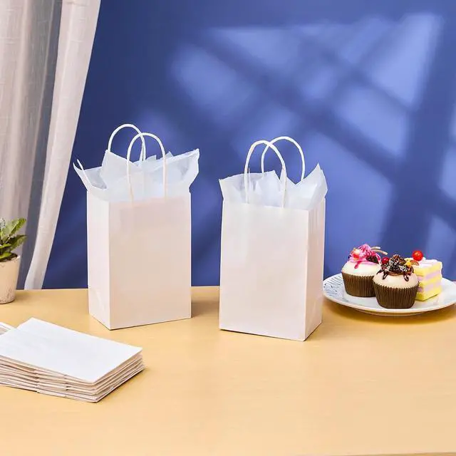 Alt view image 6 of 6 - SUNCOLOR White Gift Bags, 24 Pack 8" Small Kraft Paper Bags with Handles for Party Favors, Wedding, Birthday Treats
