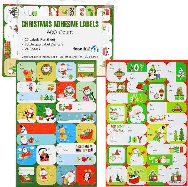 Main image of Iconikal 600-Pack Christmas Gift Tags Labels Assorted Designs