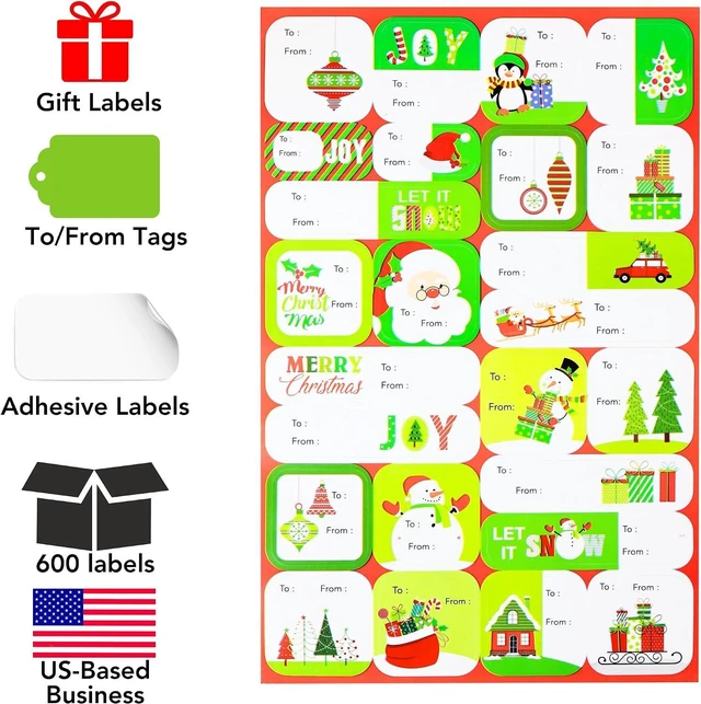 Alt view image 2 of 6 - Iconikal 600-Pack Christmas Gift Tags Labels Assorted Designs