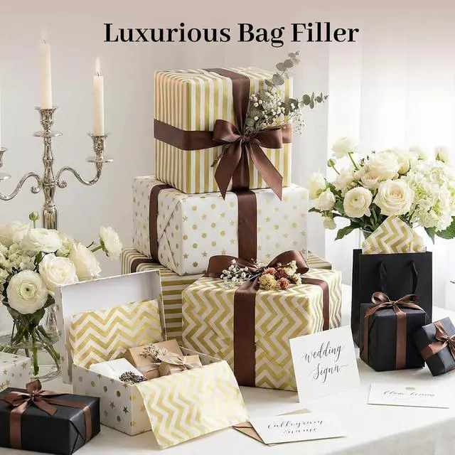 Alt view image 2 of 7 - Koogel White and Gold Tissue Paper 100 Sheets, 20 X 14 inch for Gift Bags