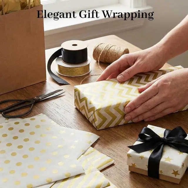 Alt view image 5 of 7 - Koogel White and Gold Tissue Paper 100 Sheets, 20 X 14 inch for Gift Bags