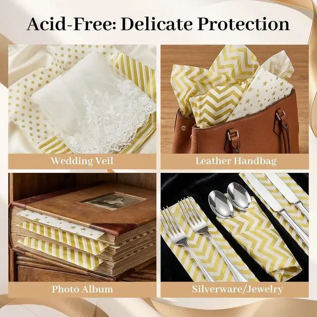 Alt view image 7 of 7 - Koogel White and Gold Tissue Paper 100 Sheets, 20 X 14 inch for Gift Bags