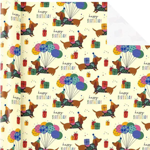 Alt view image 2 of 7 - WRAPAHOLIC Puppy Dog Wrapping Paper - Mini Roll - 17 Inch x 9.8 Feet - Yellow Birthday Wrapping Paper Perfect for Kids Boys Grils, Baby Shower