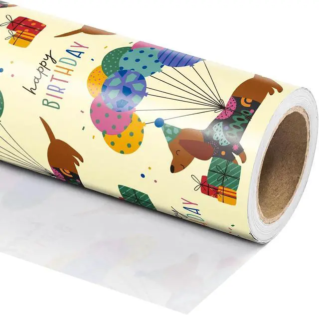 Alt view image 3 of 7 - WRAPAHOLIC Puppy Dog Wrapping Paper - Mini Roll - 17 Inch x 9.8 Feet - Yellow Birthday Wrapping Paper Perfect for Kids Boys Grils, Baby Shower