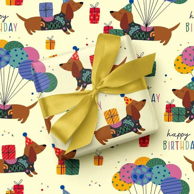 Alt view image 5 of 7 - WRAPAHOLIC Puppy Dog Wrapping Paper - Mini Roll - 17 Inch x 9.8 Feet - Yellow Birthday Wrapping Paper Perfect for Kids Boys Grils, Baby Shower