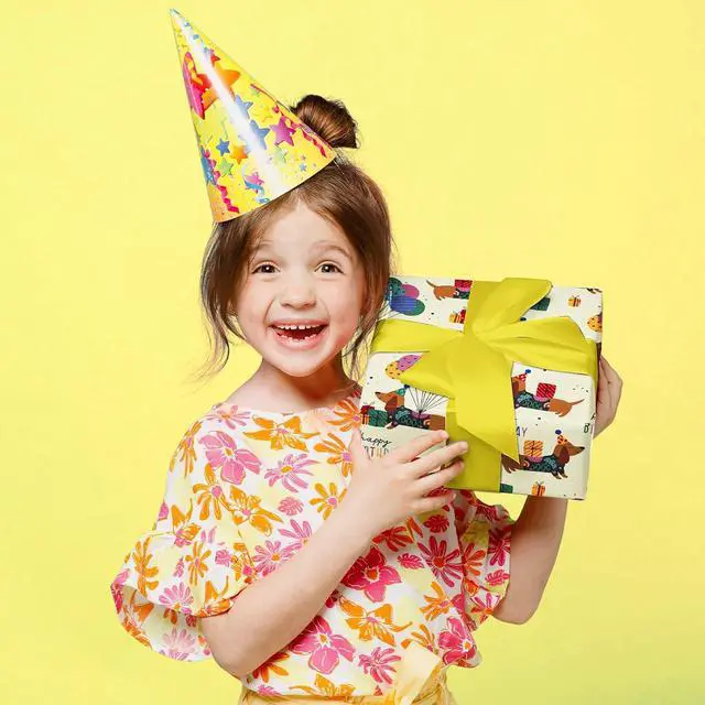 Alt view image 7 of 7 - WRAPAHOLIC Puppy Dog Wrapping Paper - Mini Roll - 17 Inch x 9.8 Feet - Yellow Birthday Wrapping Paper Perfect for Kids Boys Grils, Baby Shower