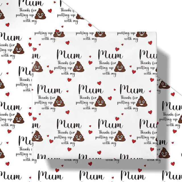 Alt view image 2 of 7 - RUSPEPA Funny Mother's Day Wrapping Paper Roll, Mini Roll, Mum Thanks for Putting Up with My Poop Emoji Pattern Gift Wrap for Women, Mom, Mother's Day, Birthday, Gag Gifts, 17 Inches x 16.4 Feet