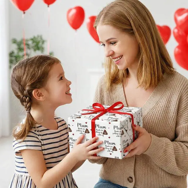Alt view image 5 of 7 - RUSPEPA Funny Mother's Day Wrapping Paper Roll, Mini Roll, Mum Thanks for Putting Up with My Poop Emoji Pattern Gift Wrap for Women, Mom, Mother's Day, Birthday, Gag Gifts, 17 Inches x 16.4 Feet