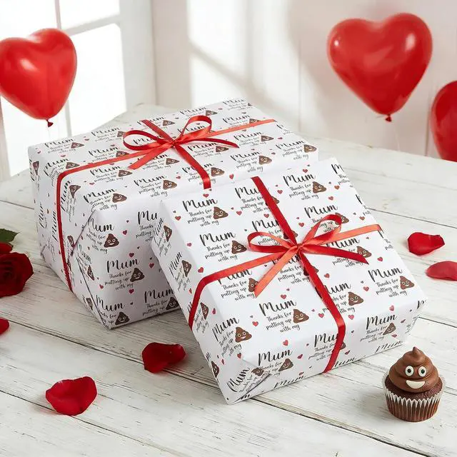 Alt view image 4 of 7 - RUSPEPA Funny Mother's Day Wrapping Paper Roll, Mini Roll, Mum Thanks for Putting Up with My Poop Emoji Pattern Gift Wrap for Women, Mom, Mother's Day, Birthday, Gag Gifts, 17 Inches x 16.4 Feet