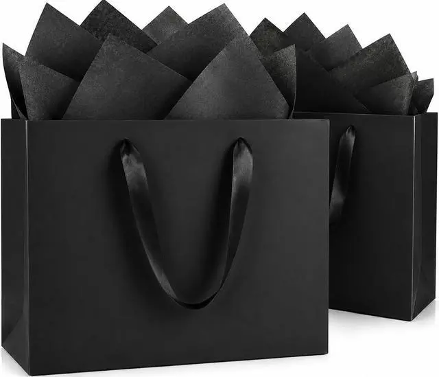 Main image of GEGIBOA Extra Large Black Gift Bags with Tissue Paper, 2 Pack 15x6x12 Inch