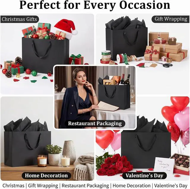 Alt view image 4 of 6 - GEGIBOA Extra Large Black Gift Bags with Tissue Paper, 2 Pack 15x6x12 Inch