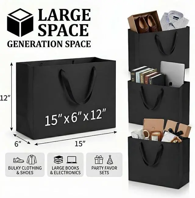 Alt view image 2 of 6 - GEGIBOA Extra Large Black Gift Bags with Tissue Paper, 2 Pack 15x6x12 Inch