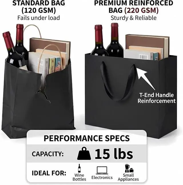 Alt view image 6 of 6 - GEGIBOA Extra Large Black Gift Bags with Tissue Paper, 2 Pack 15x6x12 Inch