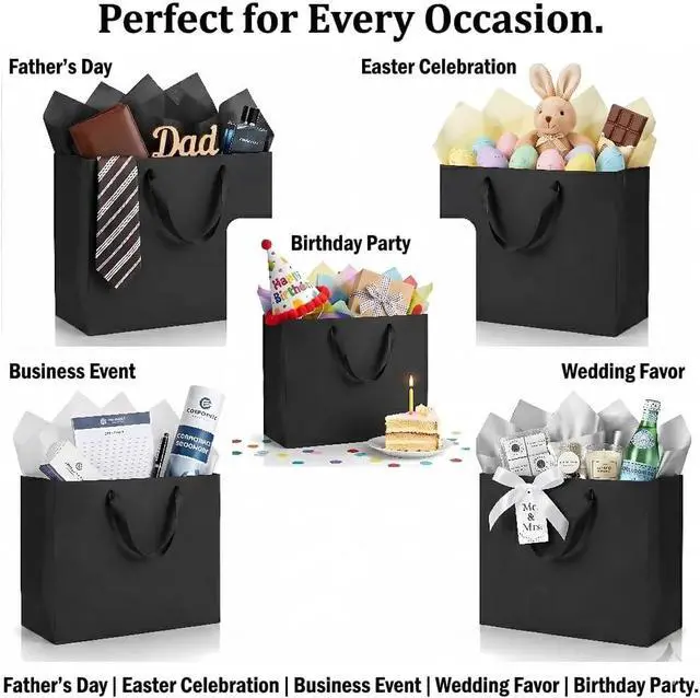 Alt view image 5 of 6 - GEGIBOA Extra Large Black Gift Bags with Tissue Paper, 2 Pack 15x6x12 Inch