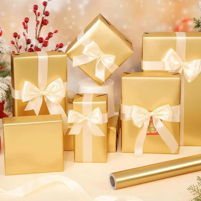 Alt view image 4 of 6 - woric Gold Wrapping Paper Roll 17 In X 33 Ft Solid Matte Gold